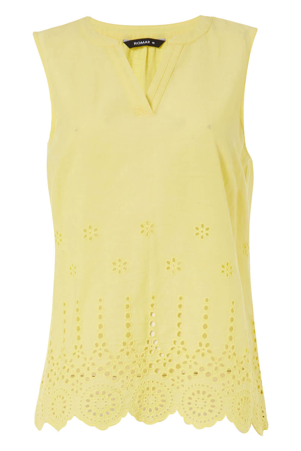 Yellow Sleeveless Scalloped Broderie Top, Image 4 of 4