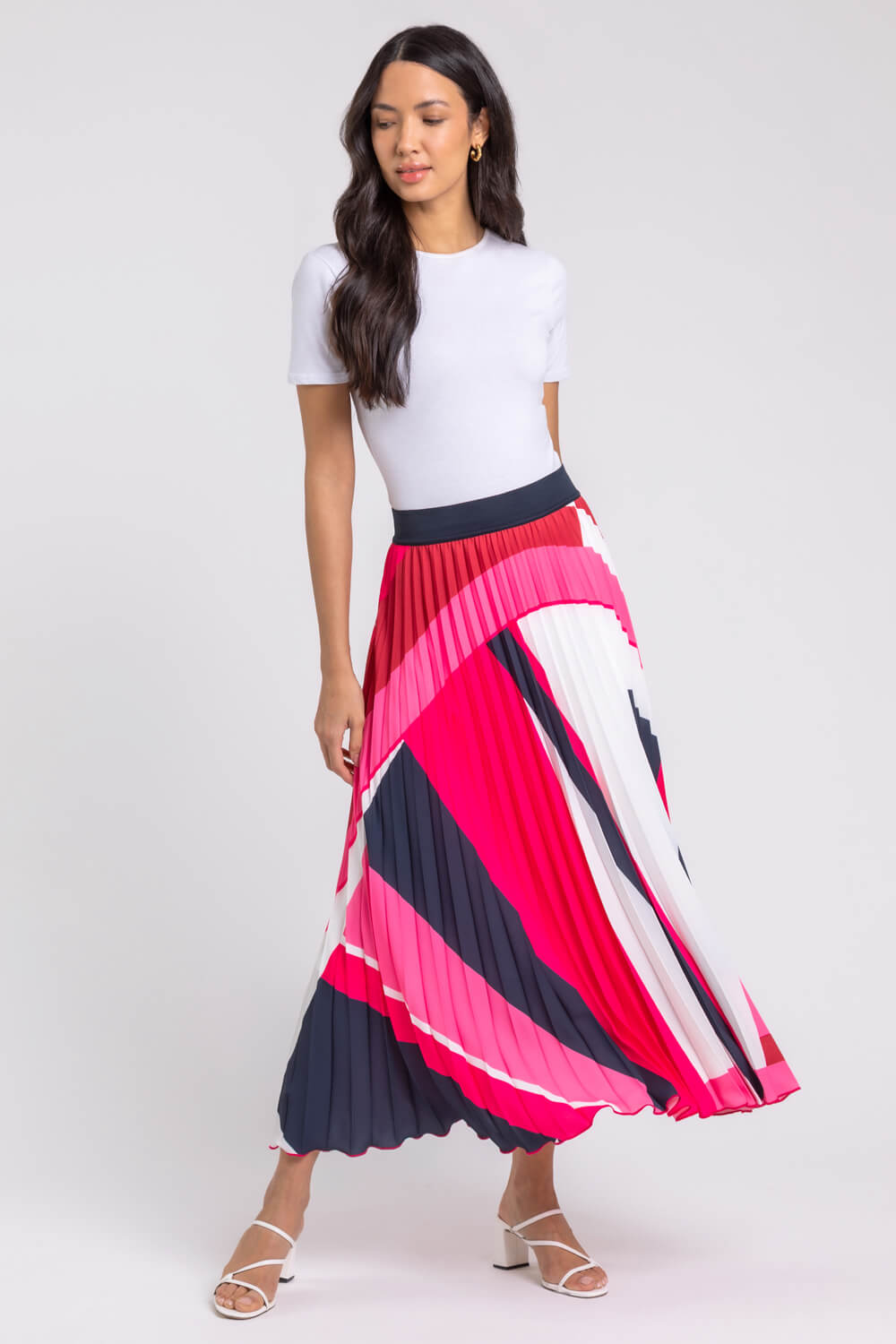 PINK Colourblock Print Pleated Maxi Skirt, Image 2 of 3