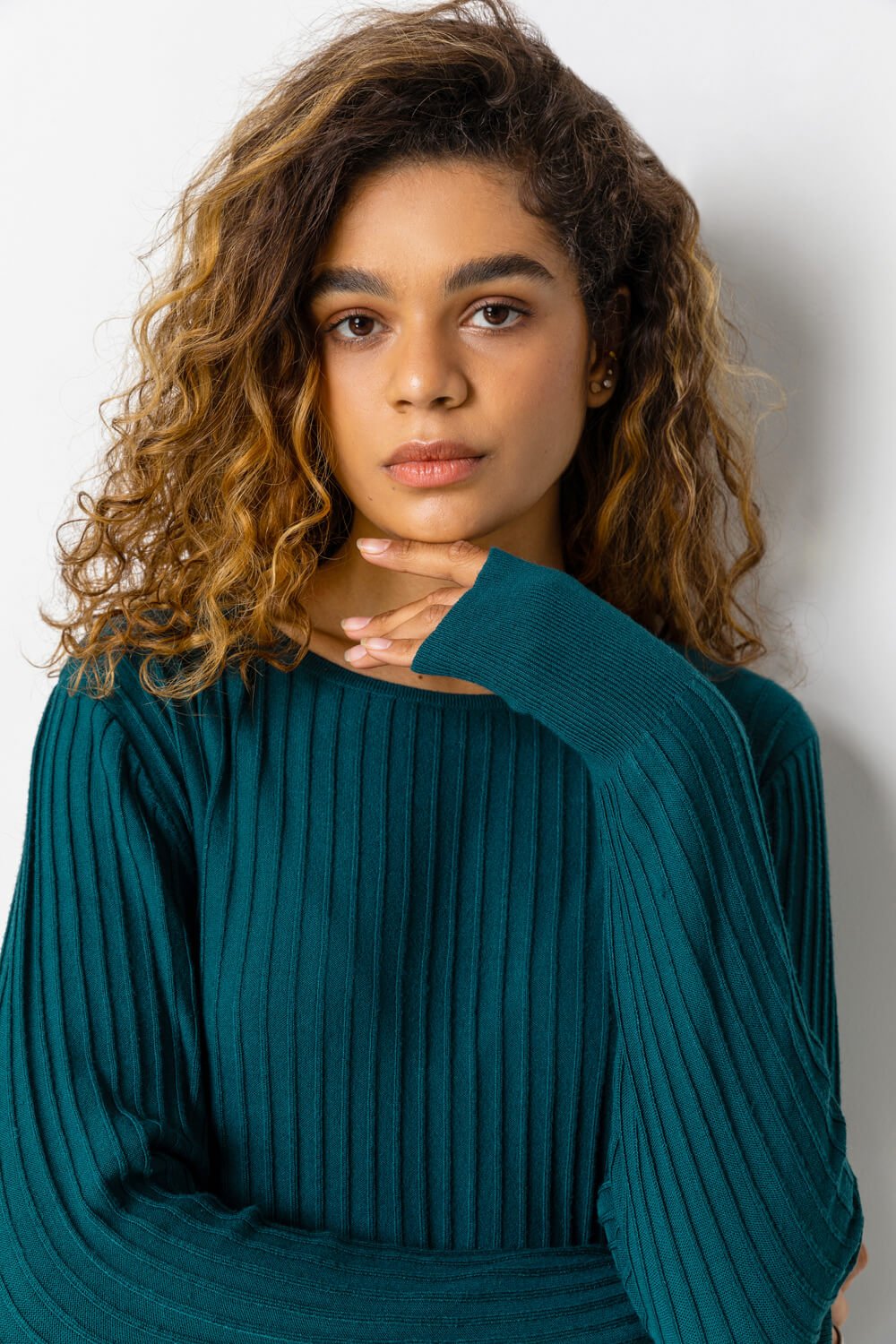 Emerald Ribbed Textured Jumper , Image 4 of 4