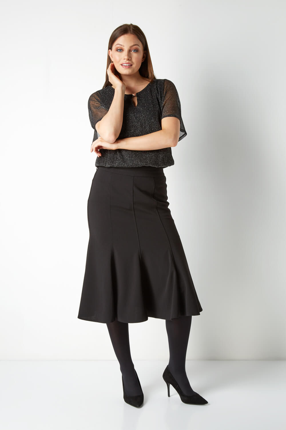 Black Flute Midi Skirt, Image 3 of 4