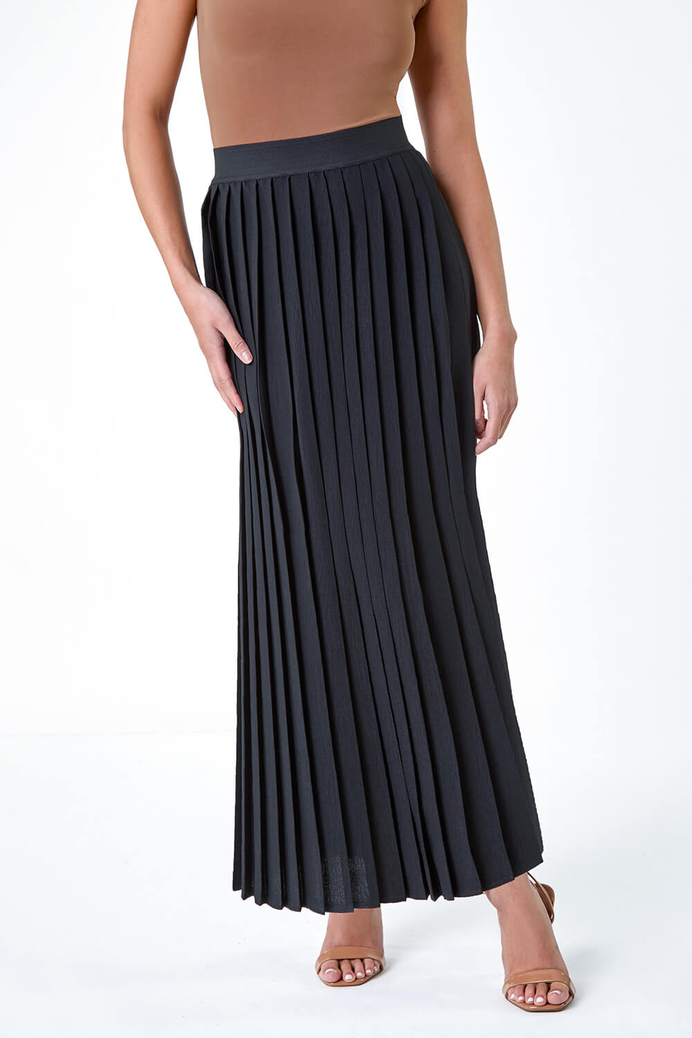 Black Petite Plain Pleated Maxi Skirt, Image 4 of 5