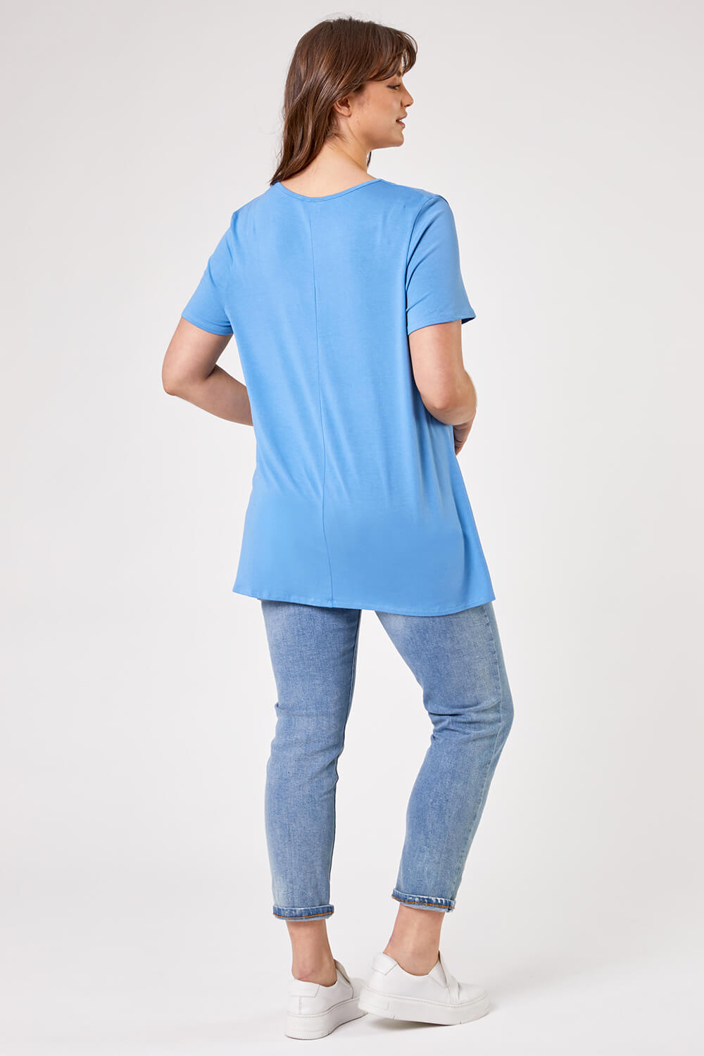 Blue Curve Pleat Front Jersey Tunic Top, Image 2 of 4