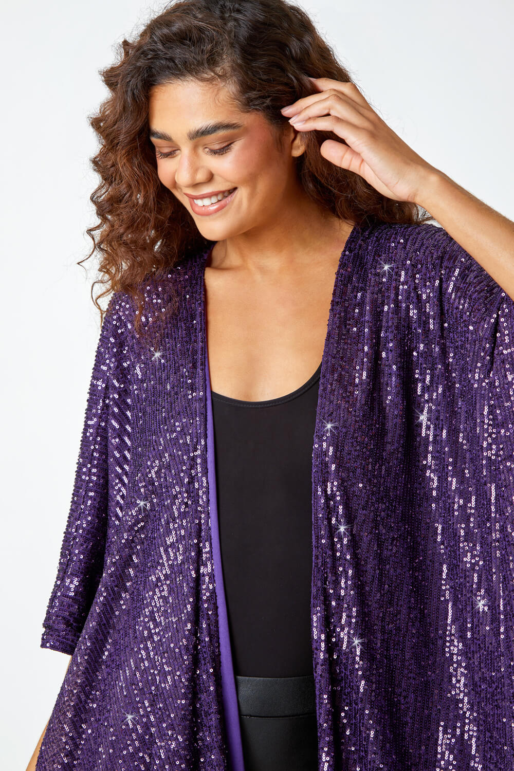 Purple One Size Embellished Sequin Cape Jacket, Image 4 of 5