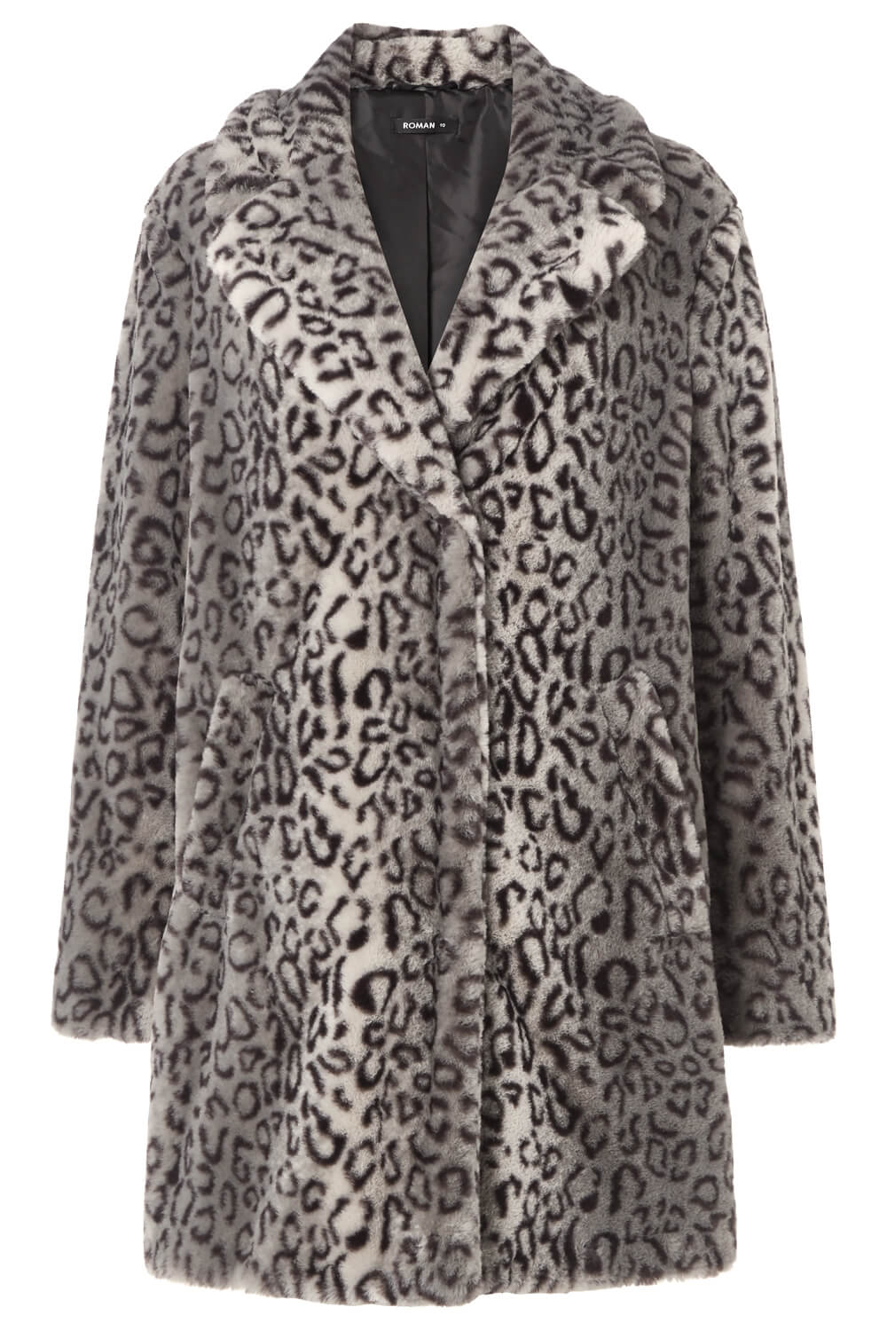 Grey Faux Fur Animal Print Coat, Image 5 of 5