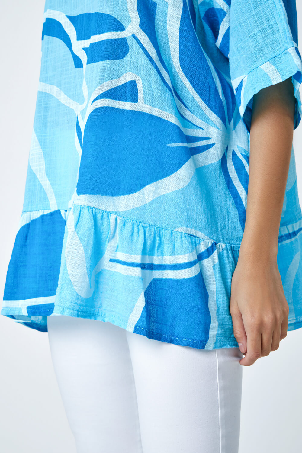 Blue Cotton Oversized Floral Tunic Top, Image 5 of 5