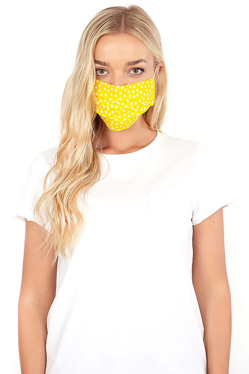 Yellow Star Print Fast Drying Fashion Face Mask, Image 2 of 2