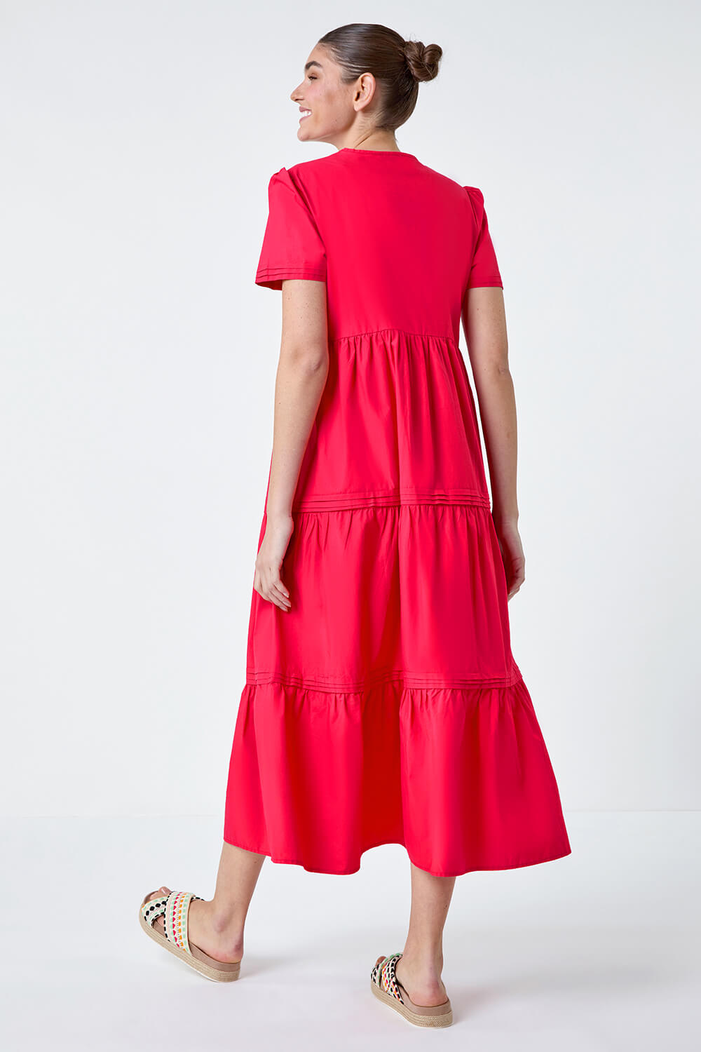 Fuchsia Plain Cotton Tiered Maxi Dress, Image 3 of 5