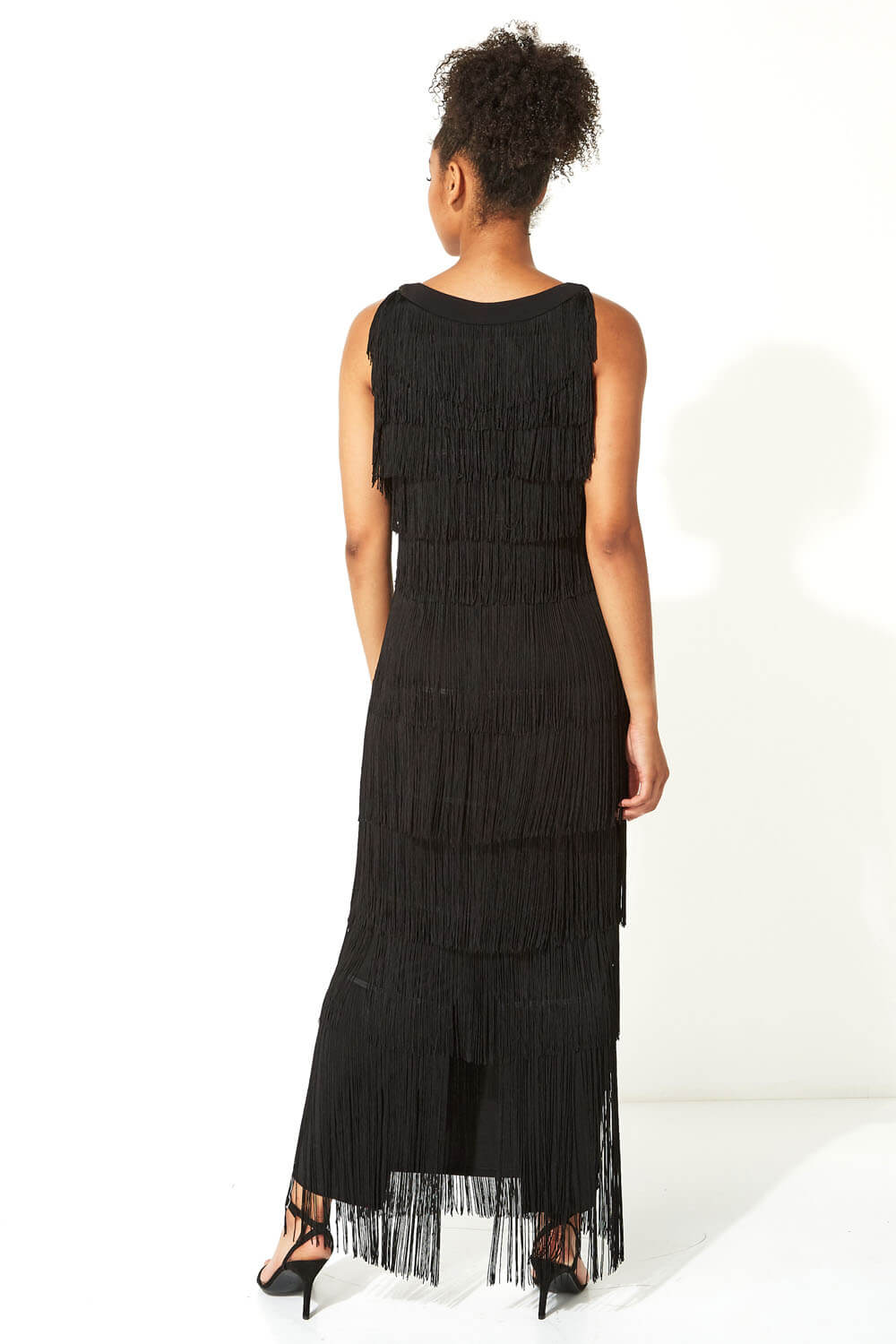 Black Sequin Neckband Fringe Maxi Dress, Image 3 of 4