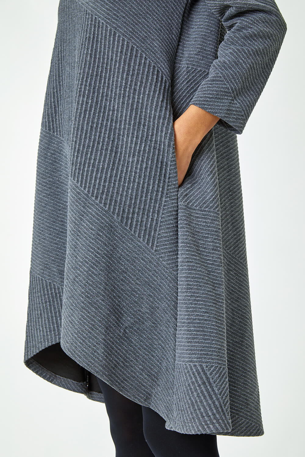 Dark Grey Ribbed Asymmetric Stretch Jersey Dress, Image 5 of 5