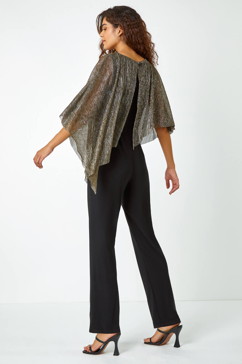 Gold Metallic Overlay Stretch Jumpsuit, Image 3 of 5