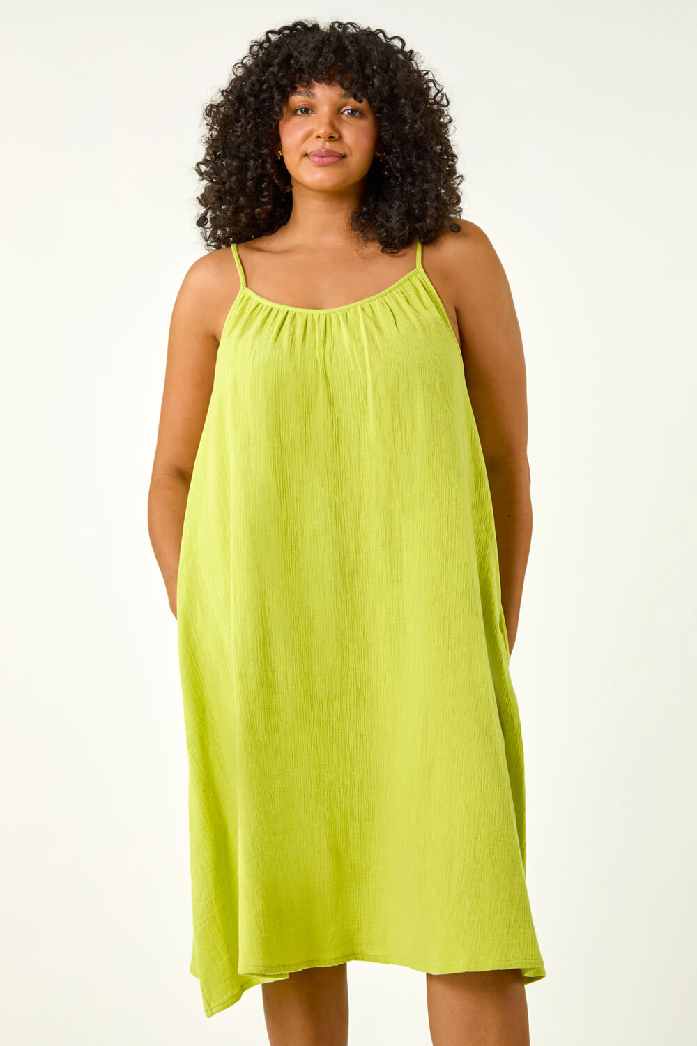 Lime Curve Strappy Cotton Pocket Dress, Image 4 of 5