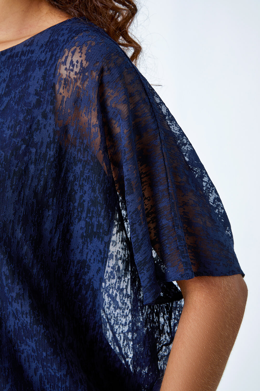 Midnight Blue Textured Animal Blouson Stretch Top, Image 5 of 5