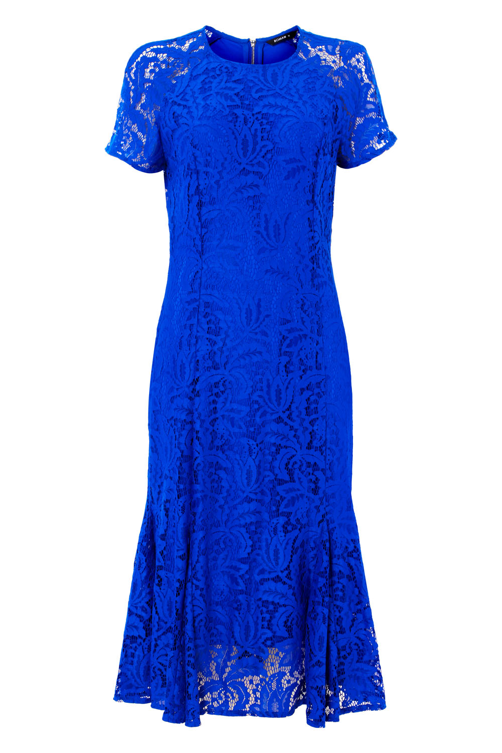 Flute Hem Lace Midi Dress in Royal Blue - Roman Originals UK