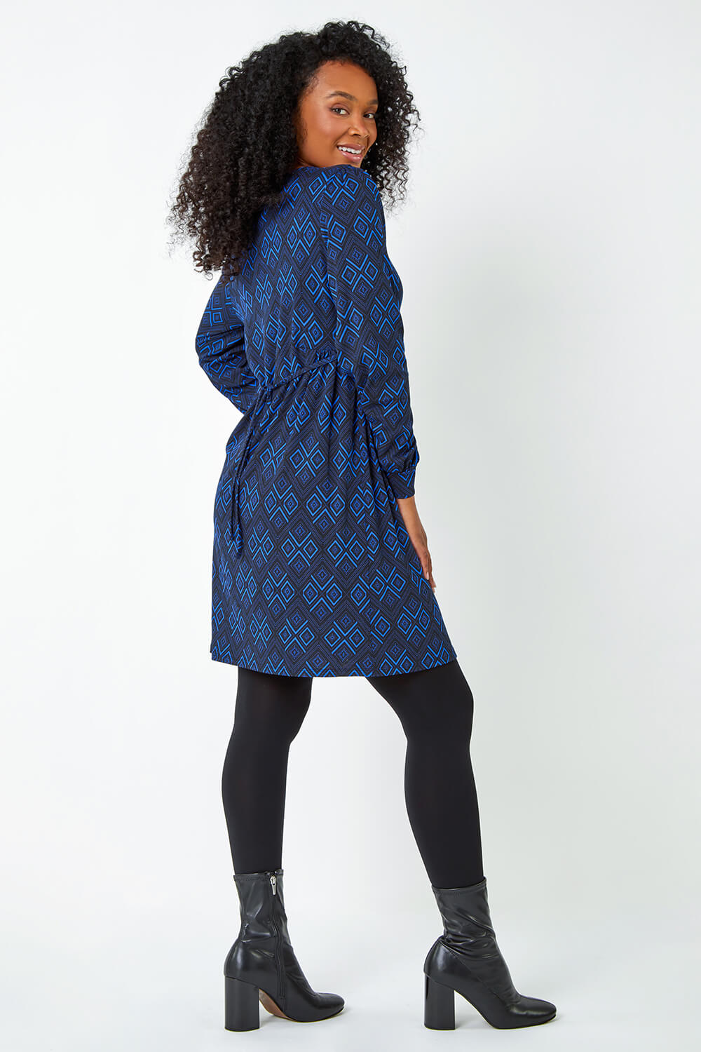 Royal Blue Petite Aztec Print Stretch Dress, Image 3 of 5