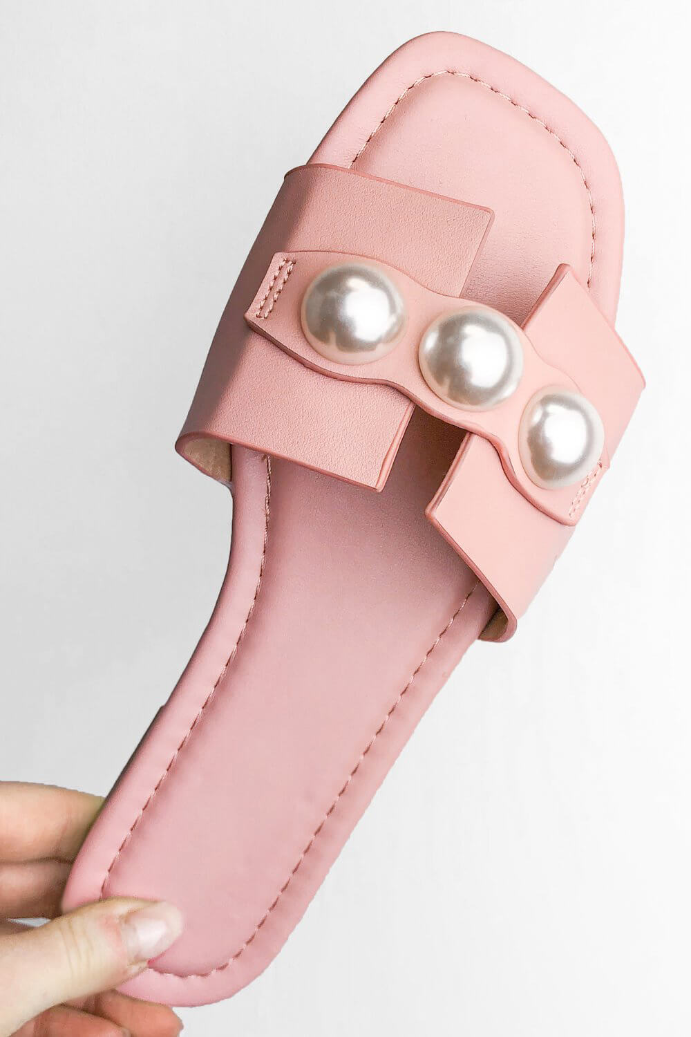 PINK Pearl Detail Sliders Sandals, Image 2 of 4