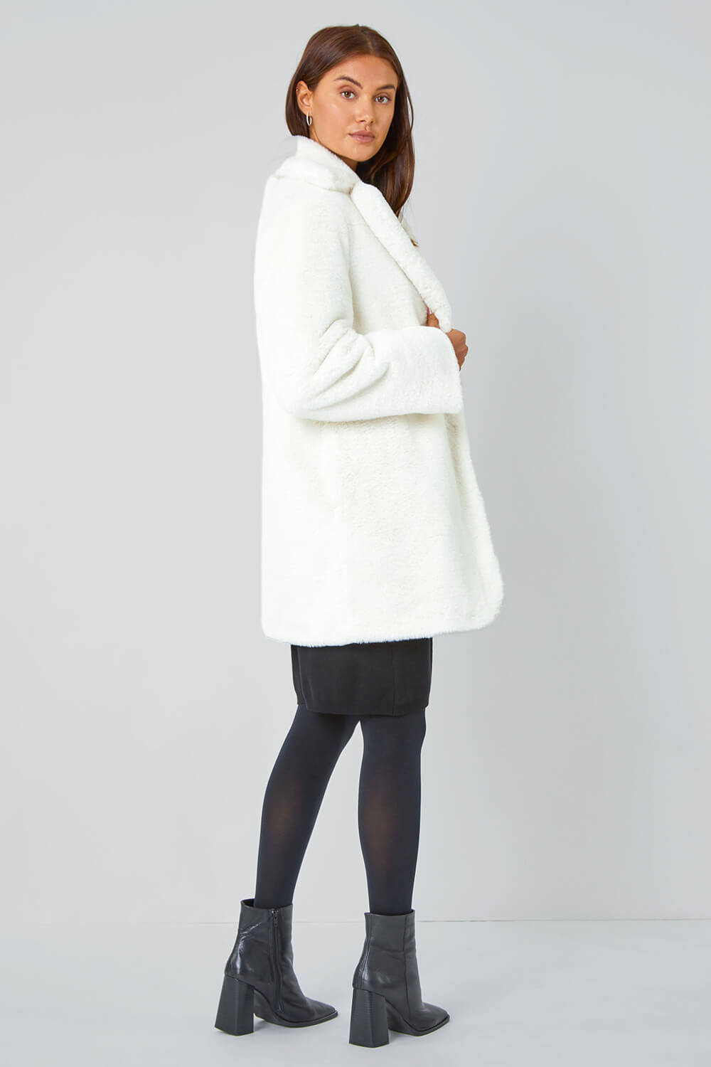 Ivory  Faux Fur Longline Coat, Image 5 of 7