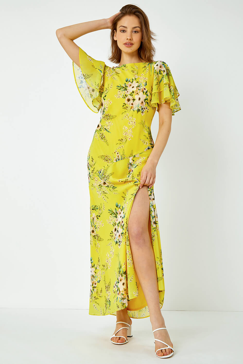 Yellow Floral Tiered Sleeve Maxi Dress | Roman UK