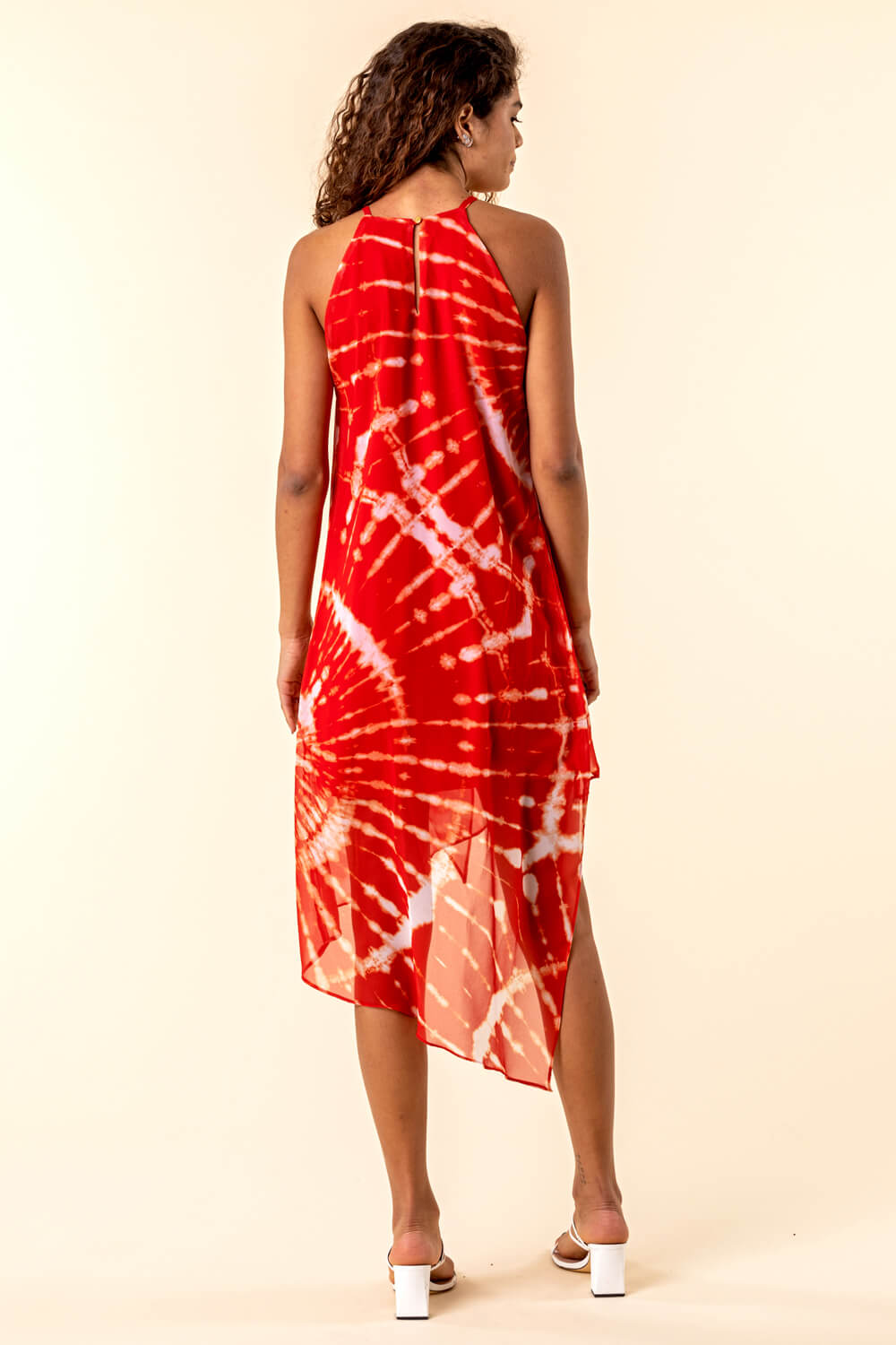 Red Tie Dye Halter Neck Midi Dress, Image 2 of 4