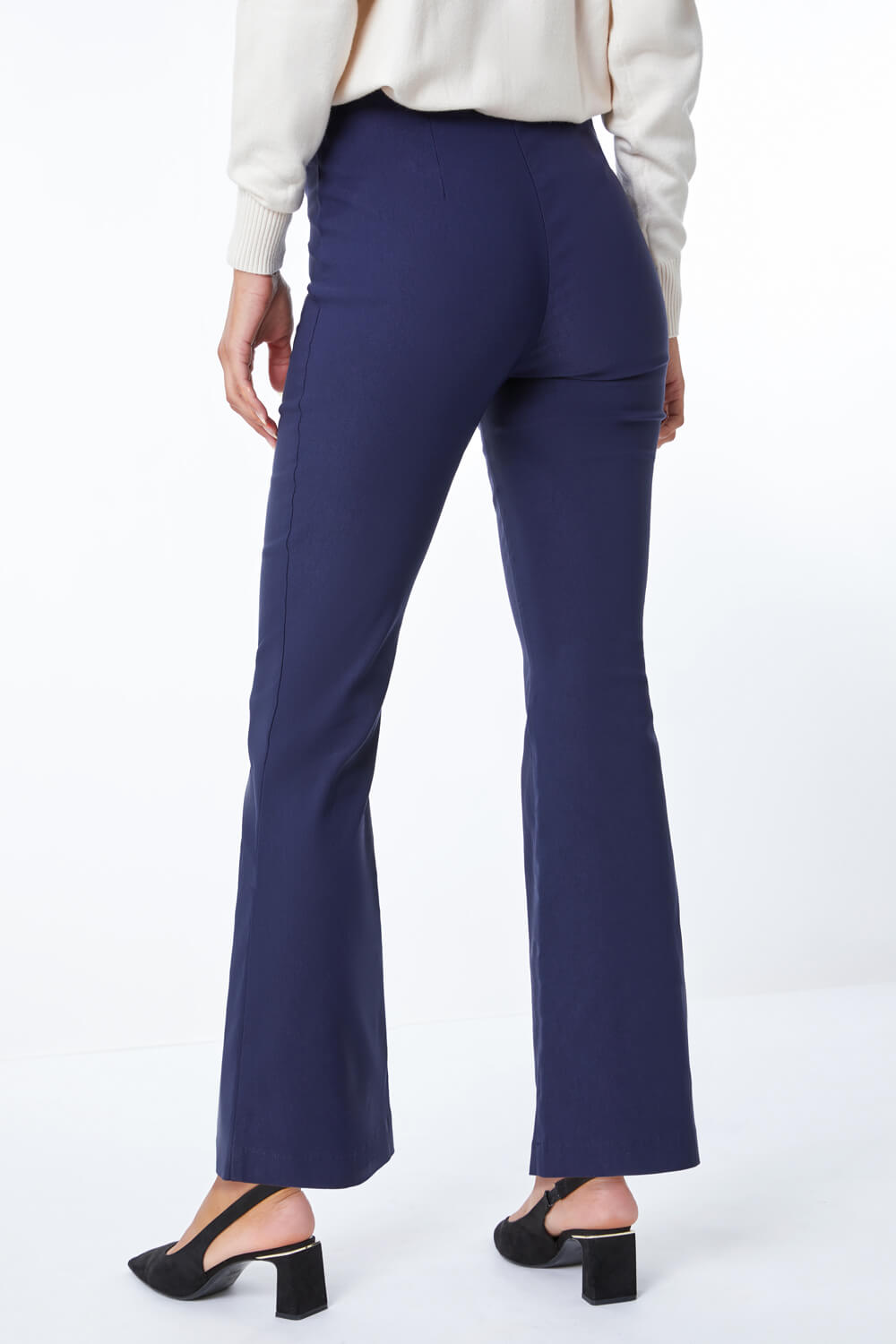 Navy  Full Length Boot Cut Stretch Trouser, Image 4 of 4