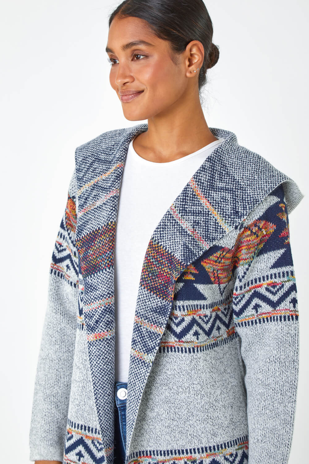 Grey Knitted Longline Hooded Cardigan , Image 4 of 5