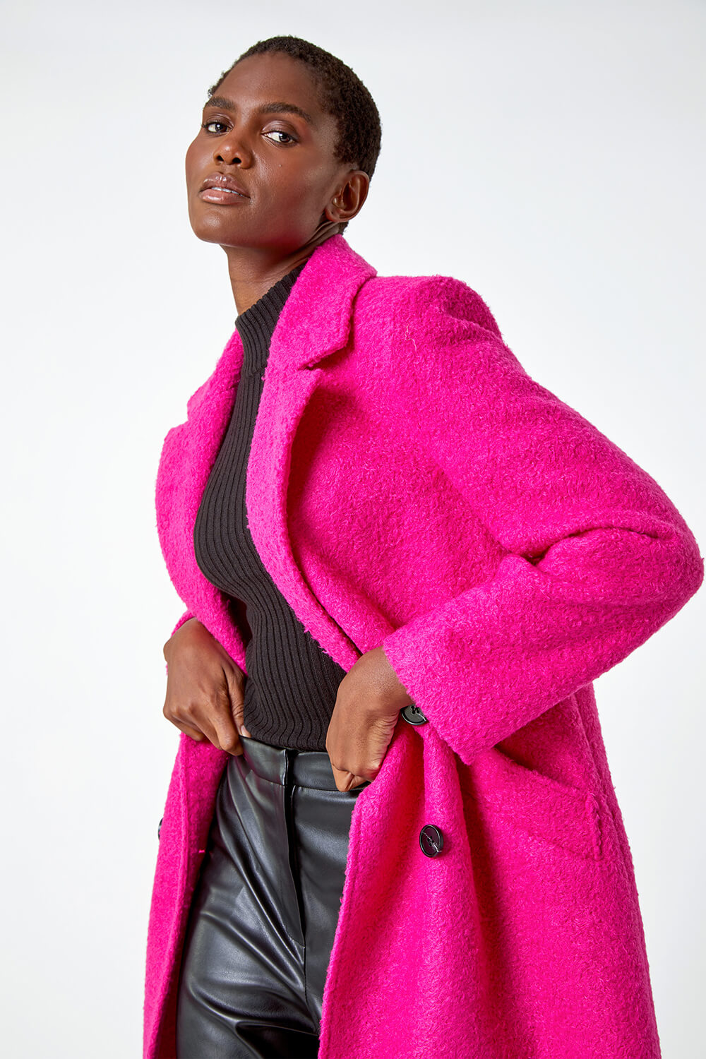 CERISE Relaxed Double Breasted Boucle Coat, Image 4 of 5