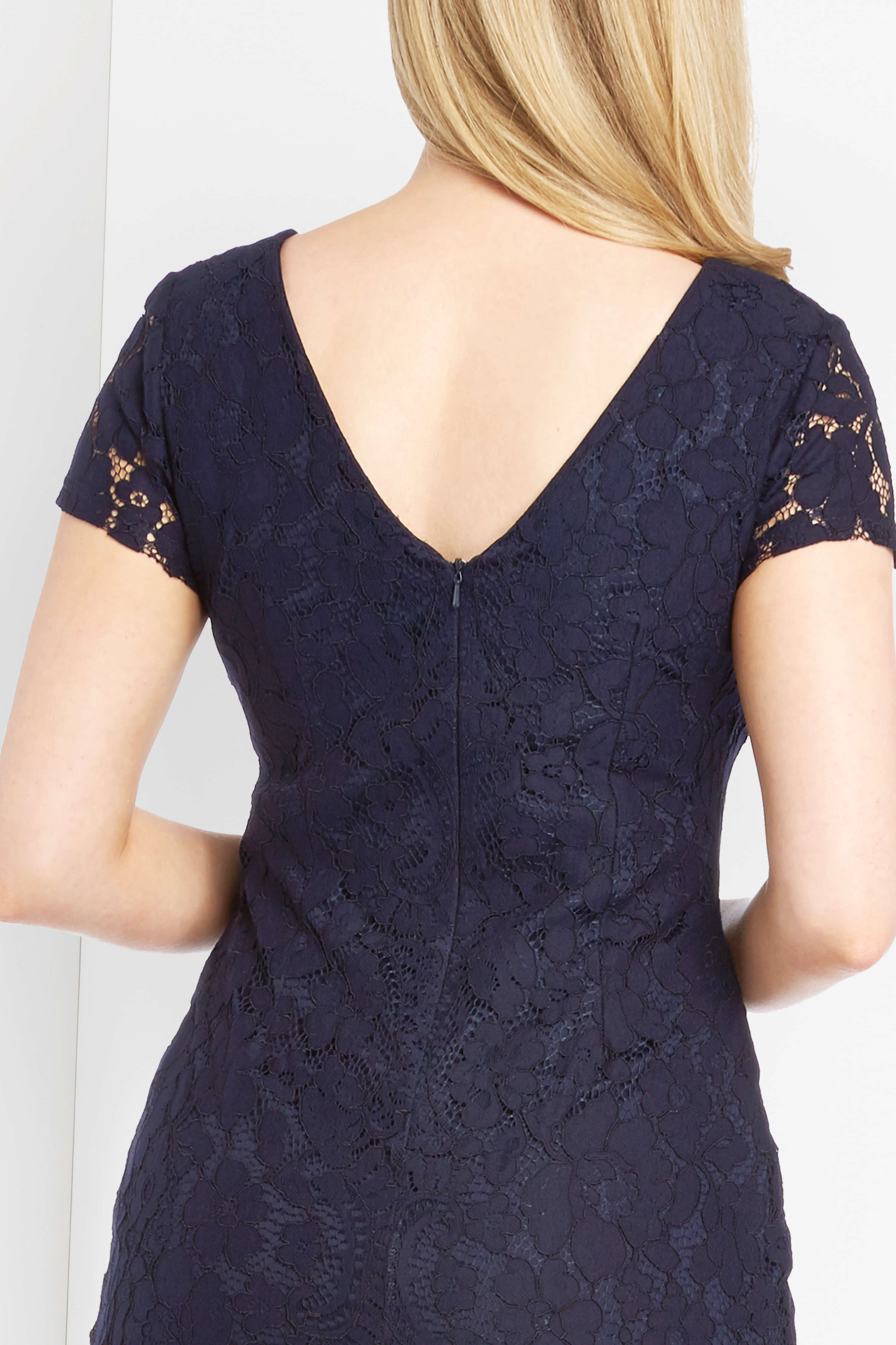 Navy  Short Sleeves Lace Dress, Image 3 of 4