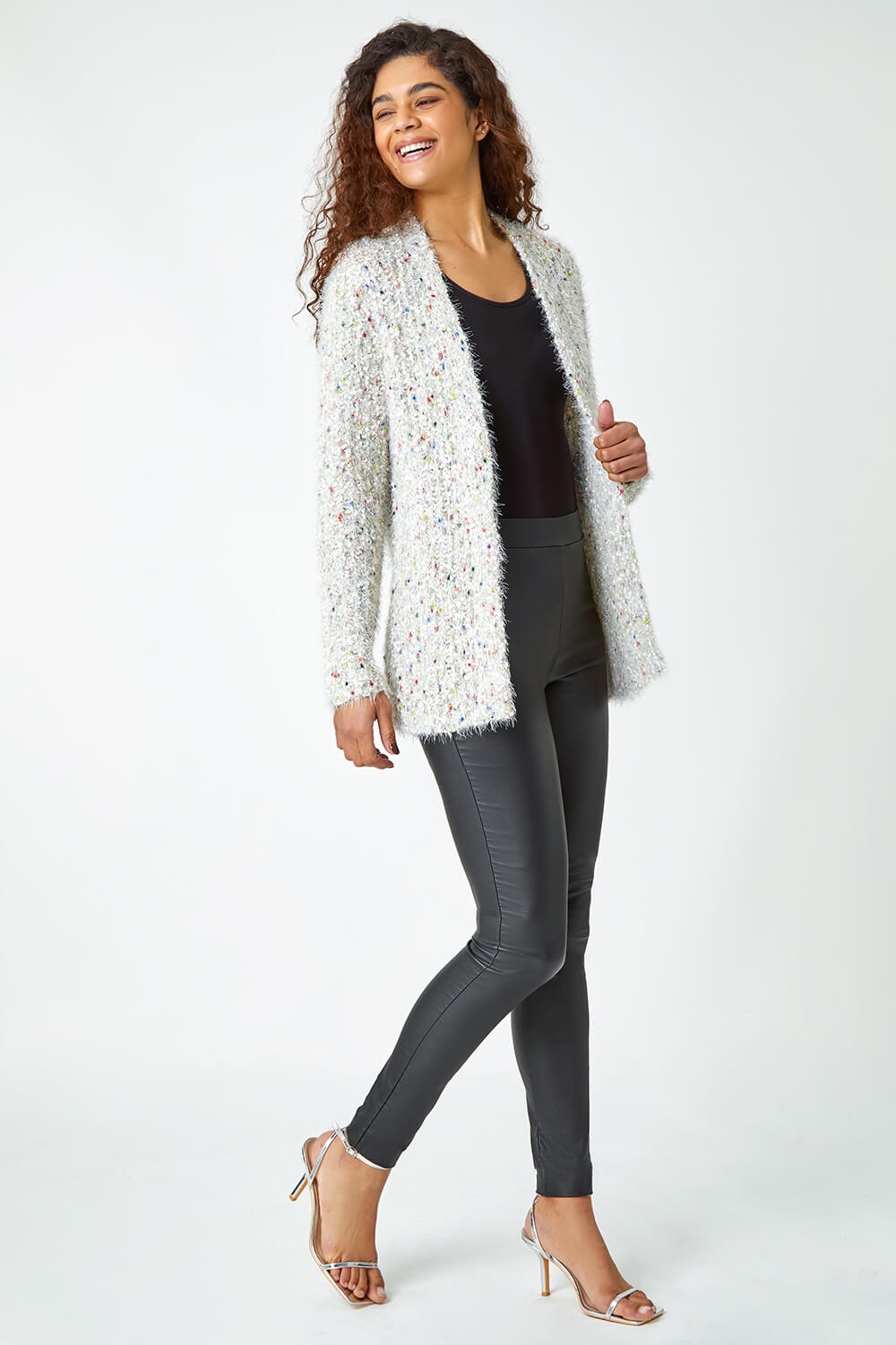 Natural  Fluffy Sparkle Cardigan, Image 4 of 5
