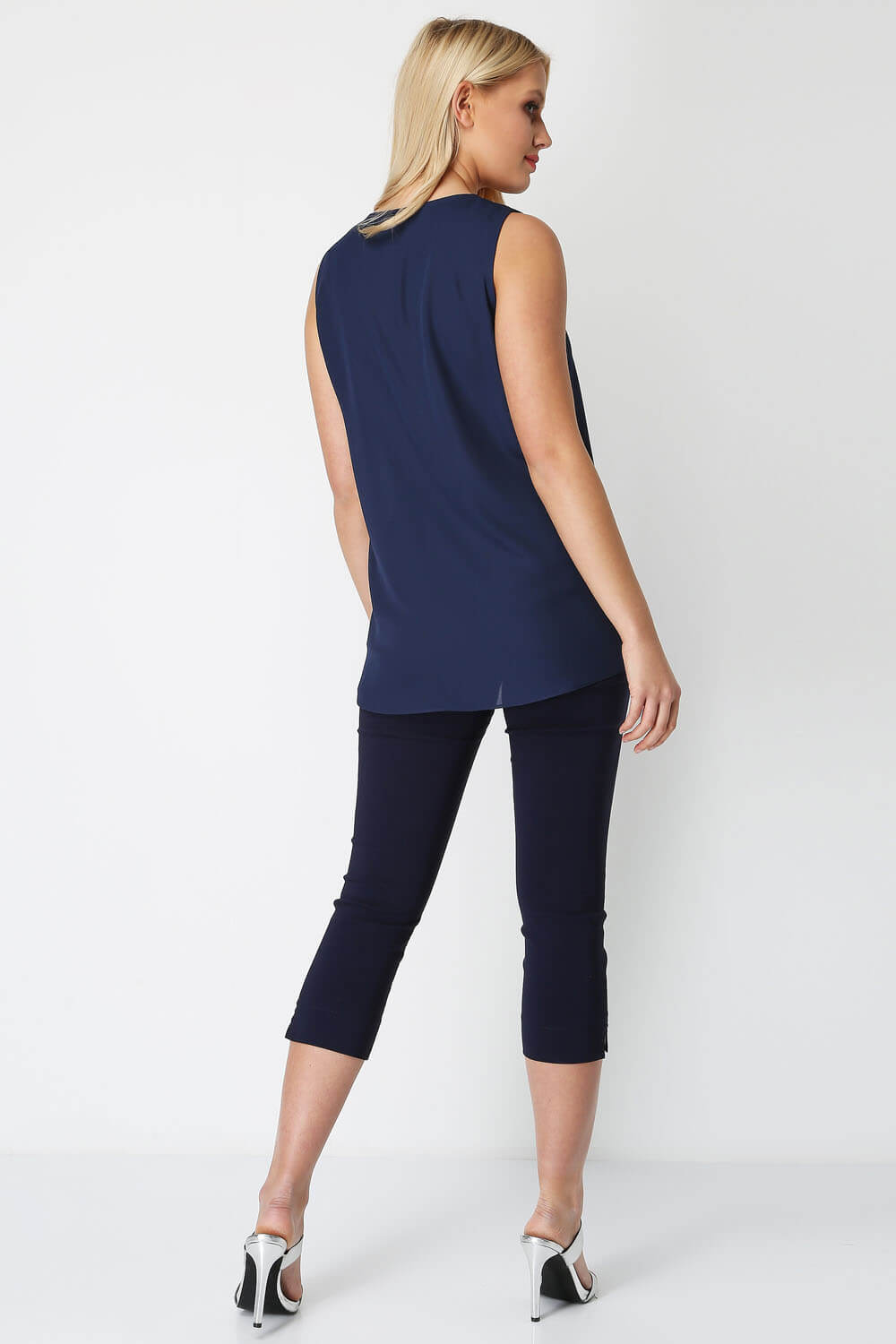Navy  Eyelet Detail Lace Up Vest Top, Image 3 of 5