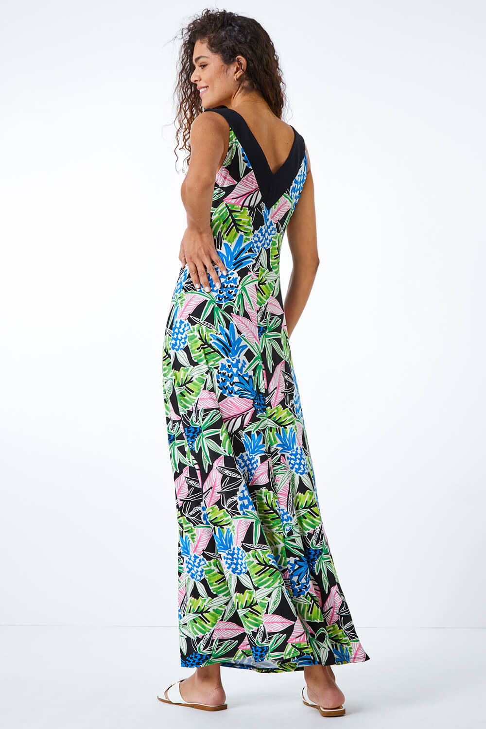 Lime Floral Contrast Band Maxi Dress, Image 2 of 5