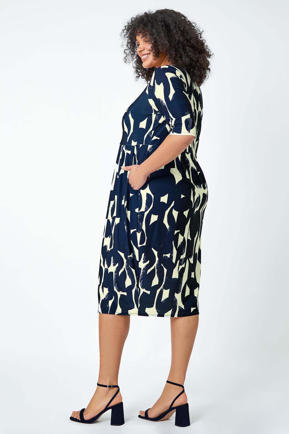 Navy  Curve Abstract Relaxed Pocket Dress, Image 3 of 5