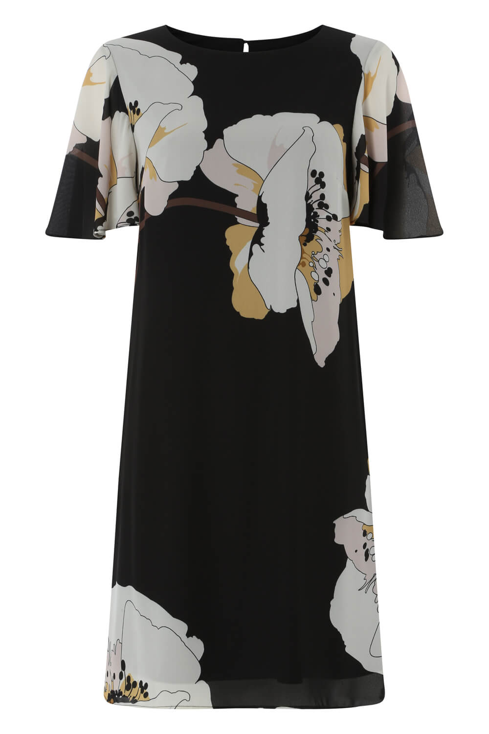 Black Floral Print Chiffon T-Shirt Dress, Image 4 of 4
