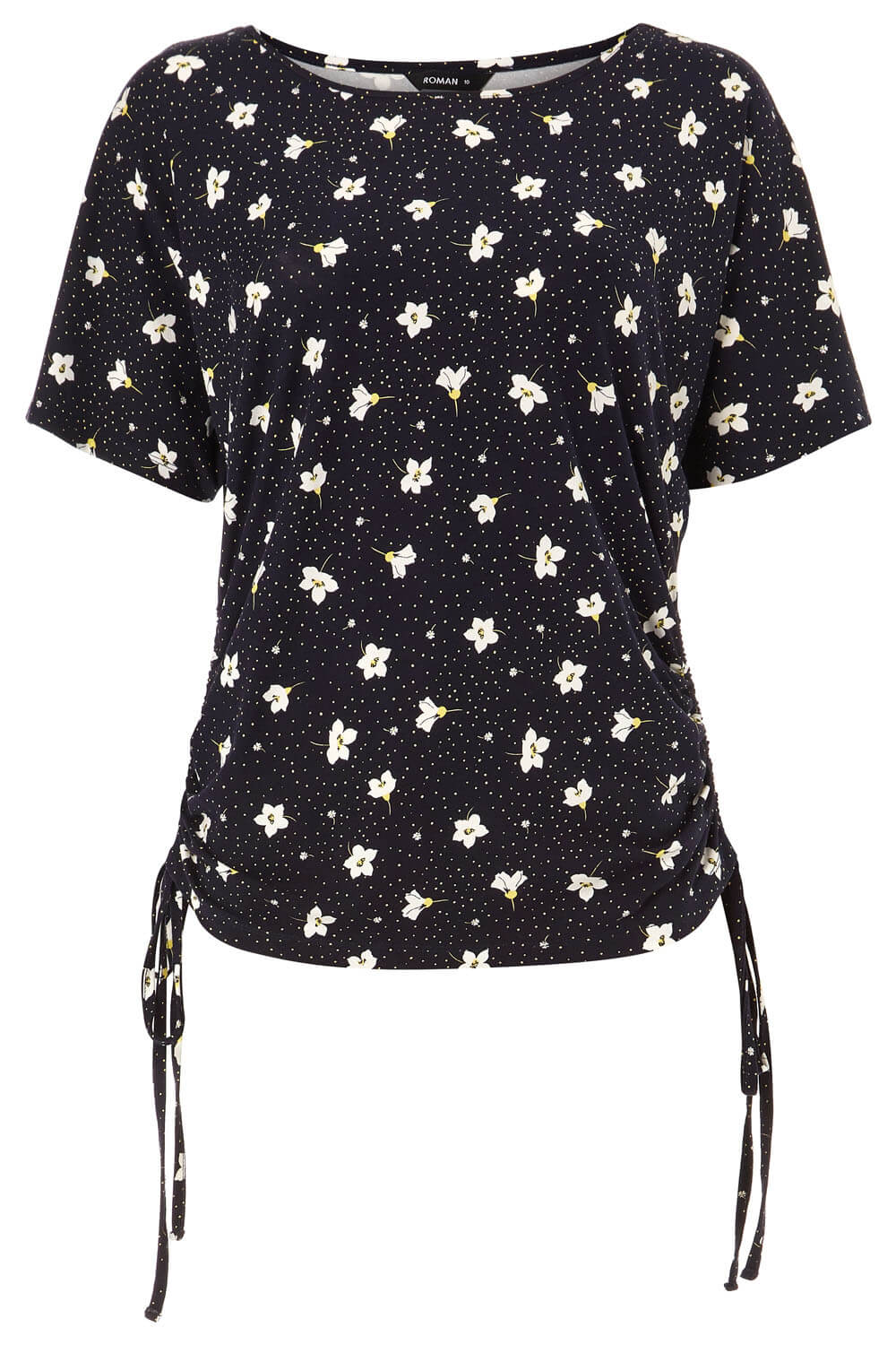 Navy  Floral Spot Print Tie Side Top, Image 5 of 5