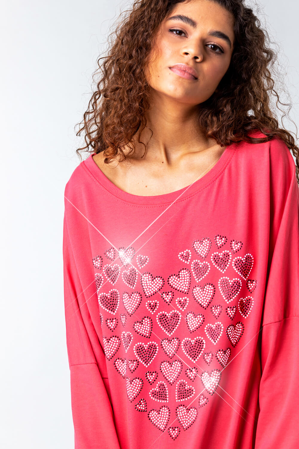 CORAL One Size Diamante Heart Print Top, Image 4 of 4