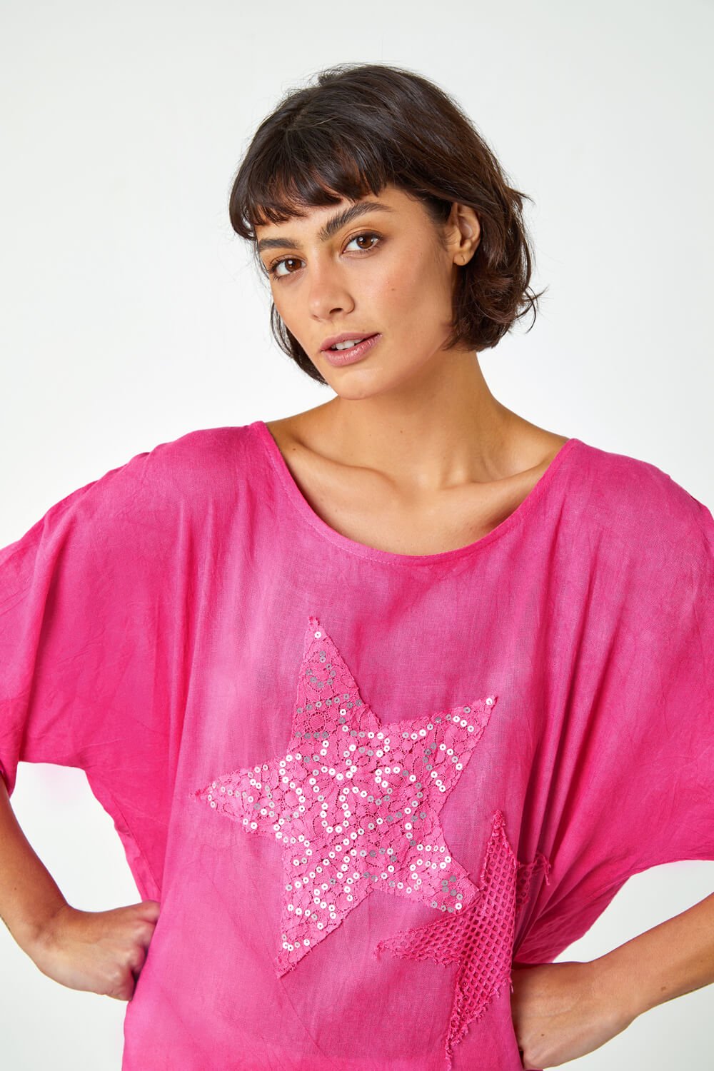 PINK Sequin Star Print Tunic Top , Image 4 of 5