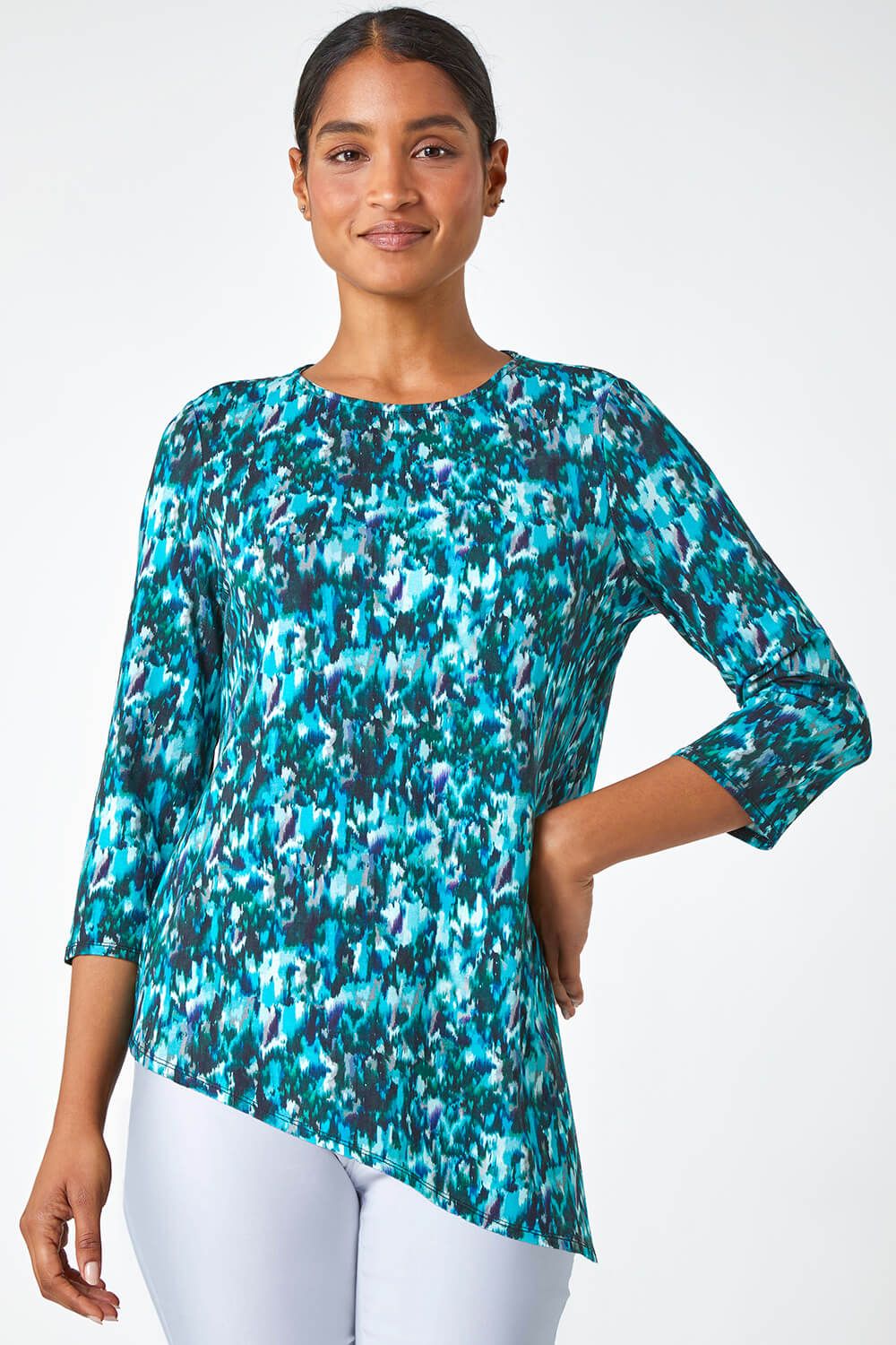 Abstract Print Asymmetric Stretch Top