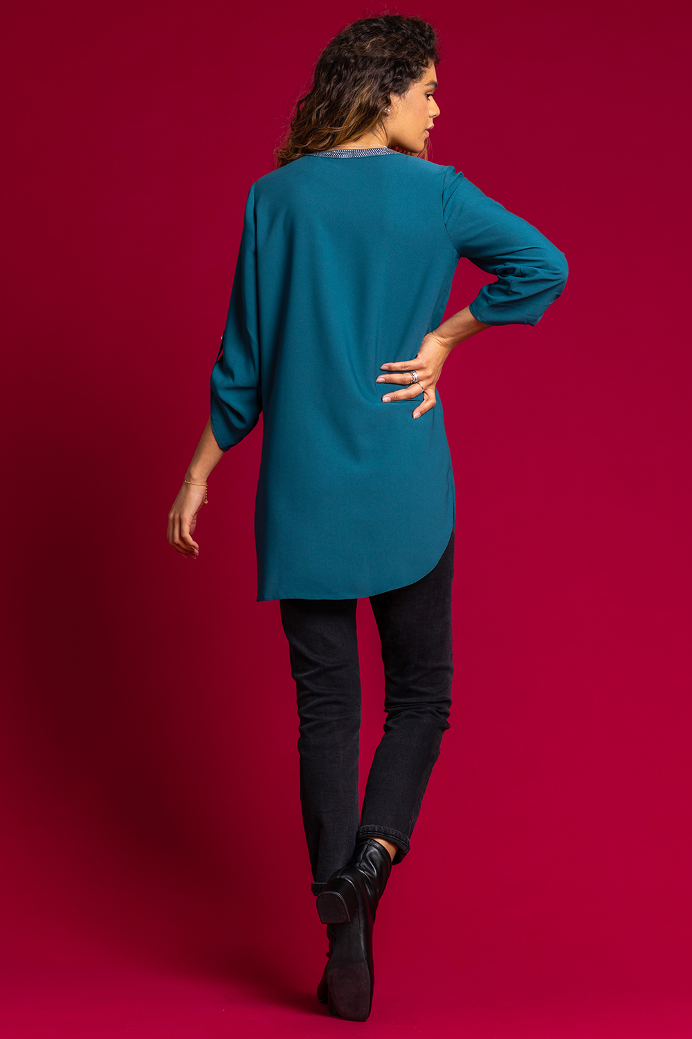 Teal Diamante Embellished Tunic Top, Image 2 of 4