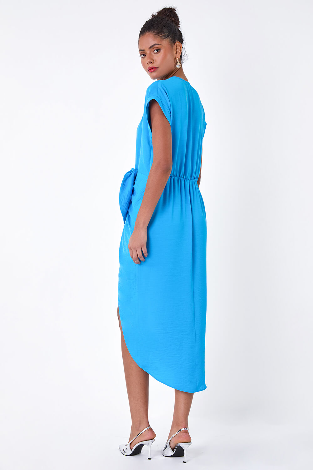 Blue Plain Wrap Tie Detail Dress, Image 3 of 5