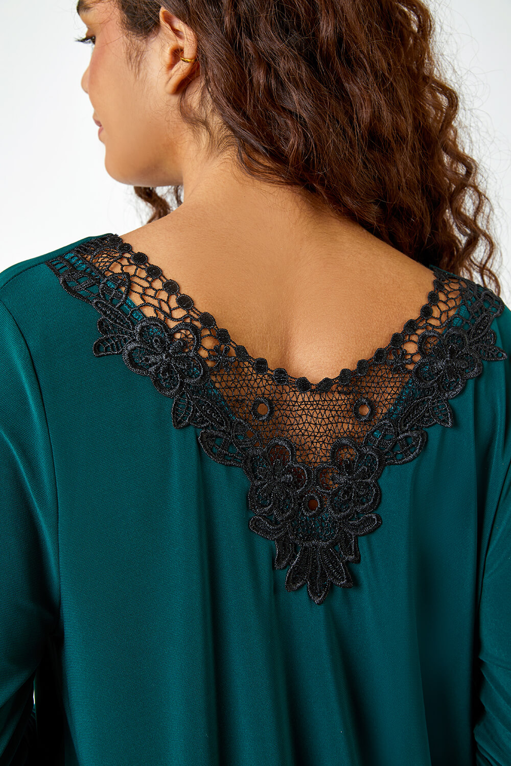 Forest  Lace Back Cowl Neck Stretch Top, Image 5 of 5