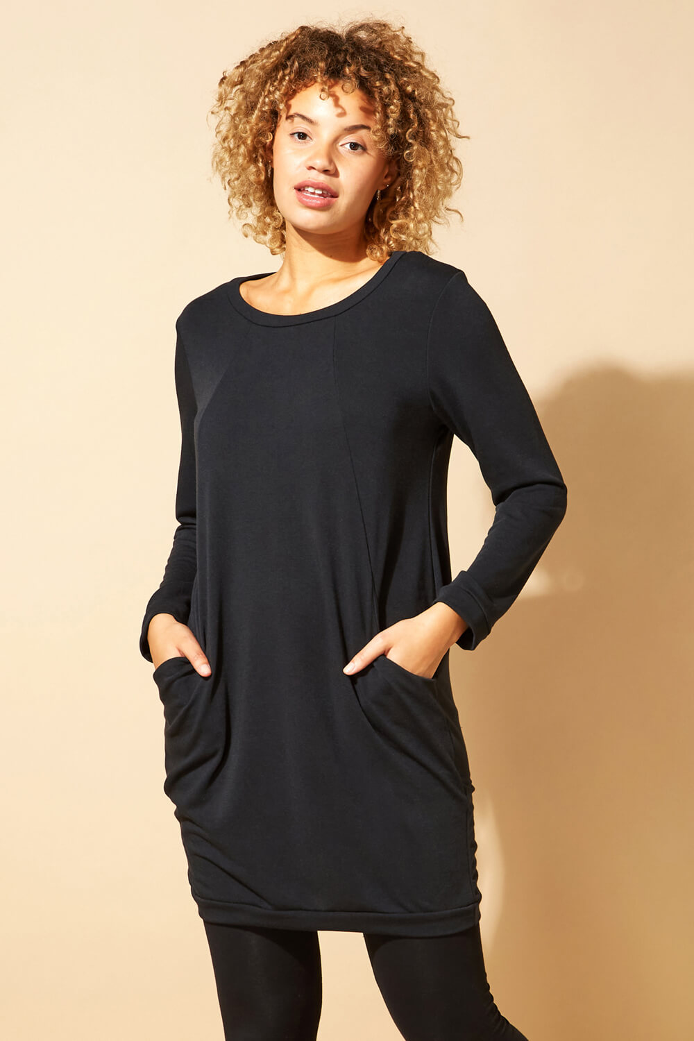 Front Pocket Long Sleeve Cocoon Dress