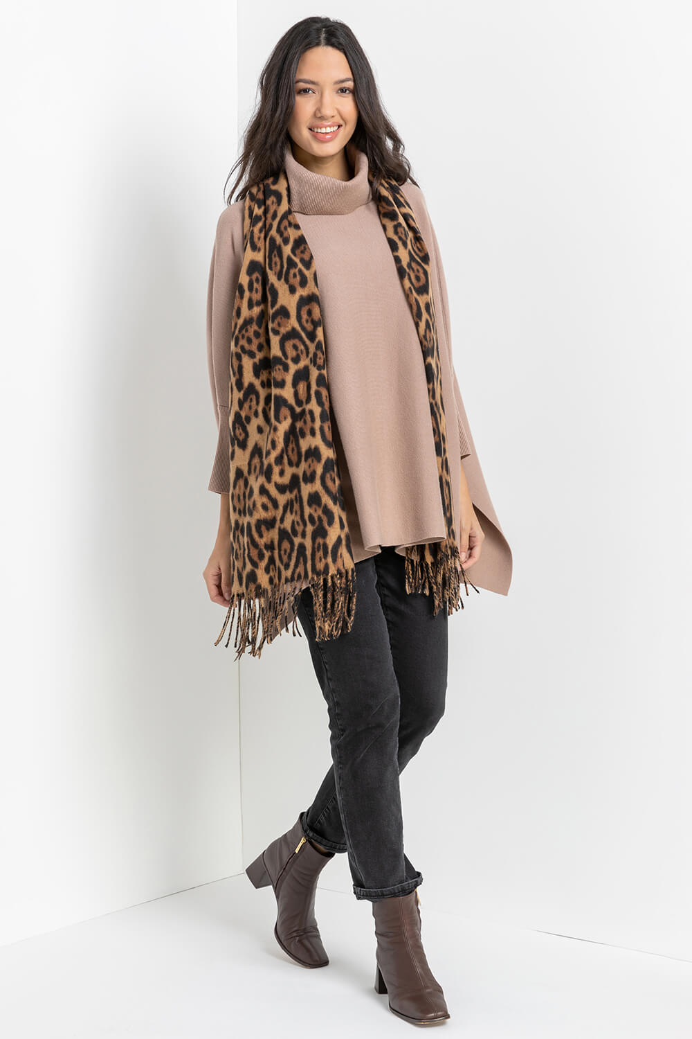 Brown Leopard Print Scarf, Image 2 of 4