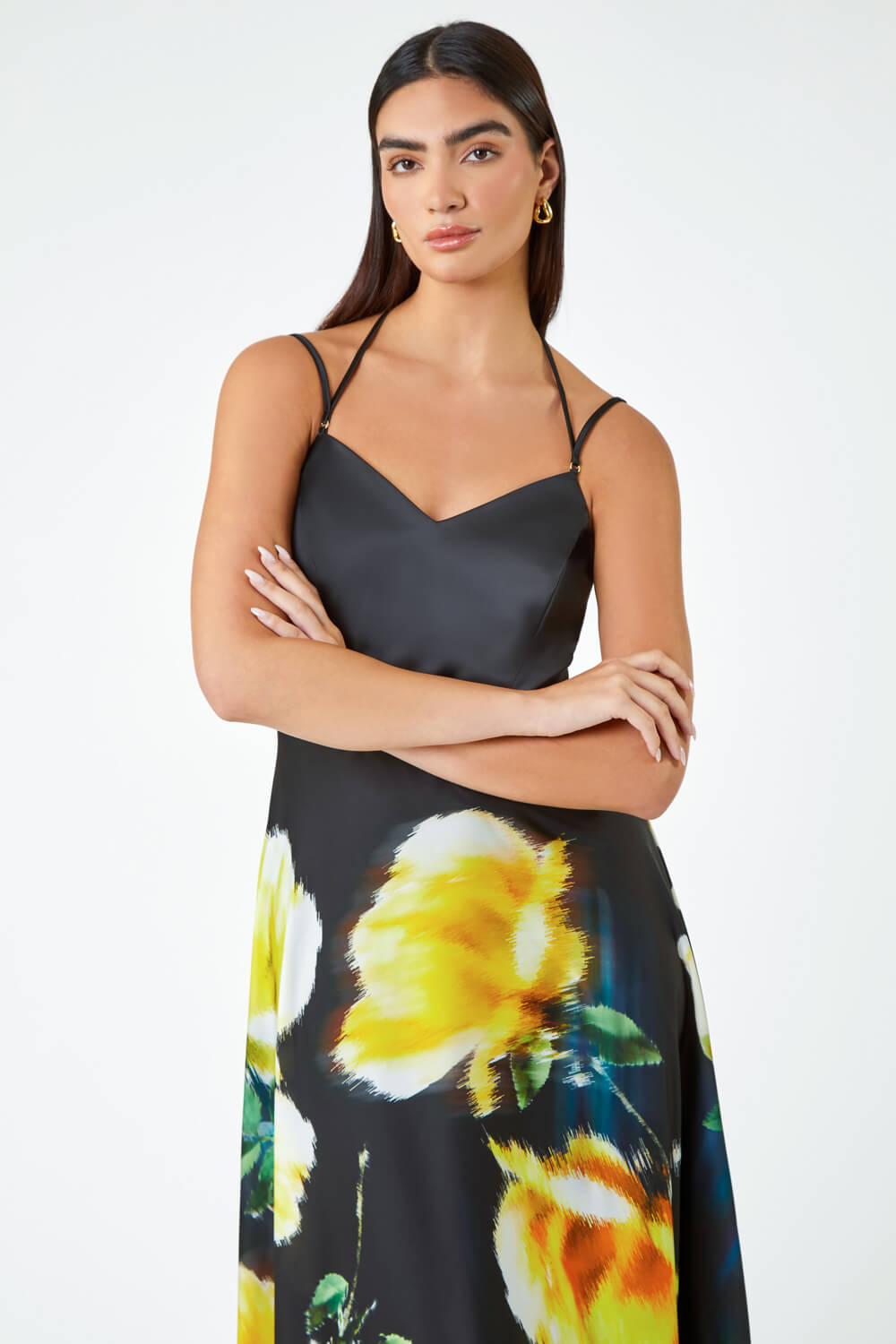 Black Luxe Floral Fit & Flare Maxi Dress, Image 4 of 6