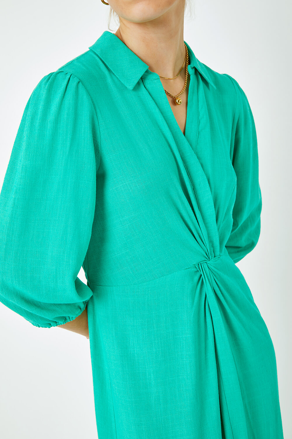 Green Twist Front Maxi Shirt Dress, Image 5 of 5