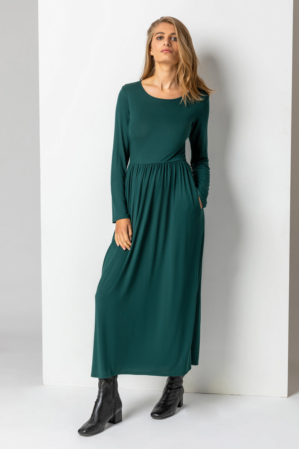 Long Sleeve Jersey Maxi Dress in Forest ...