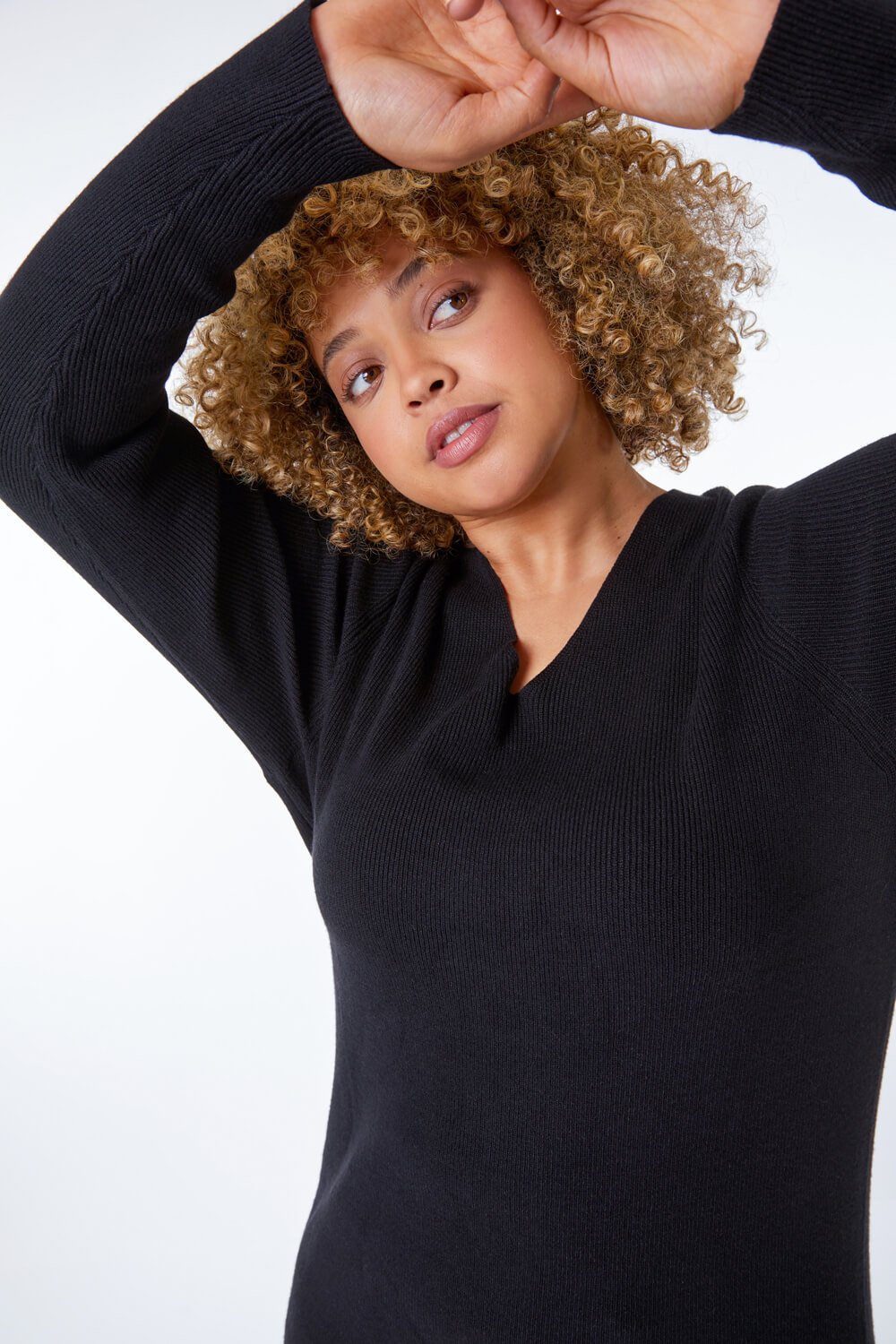 Black Curve Wide Sleeve Knitted Jumper, Image 3 of 5