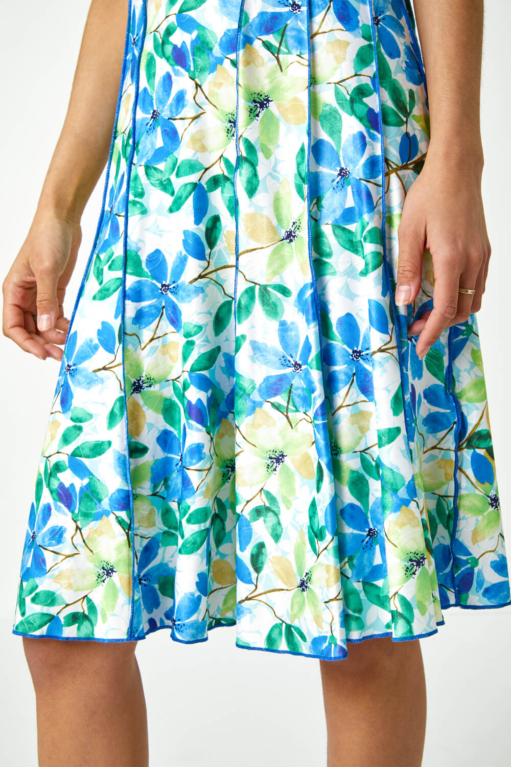 Blue Floral Garden Print Panel Dress, Image 5 of 6