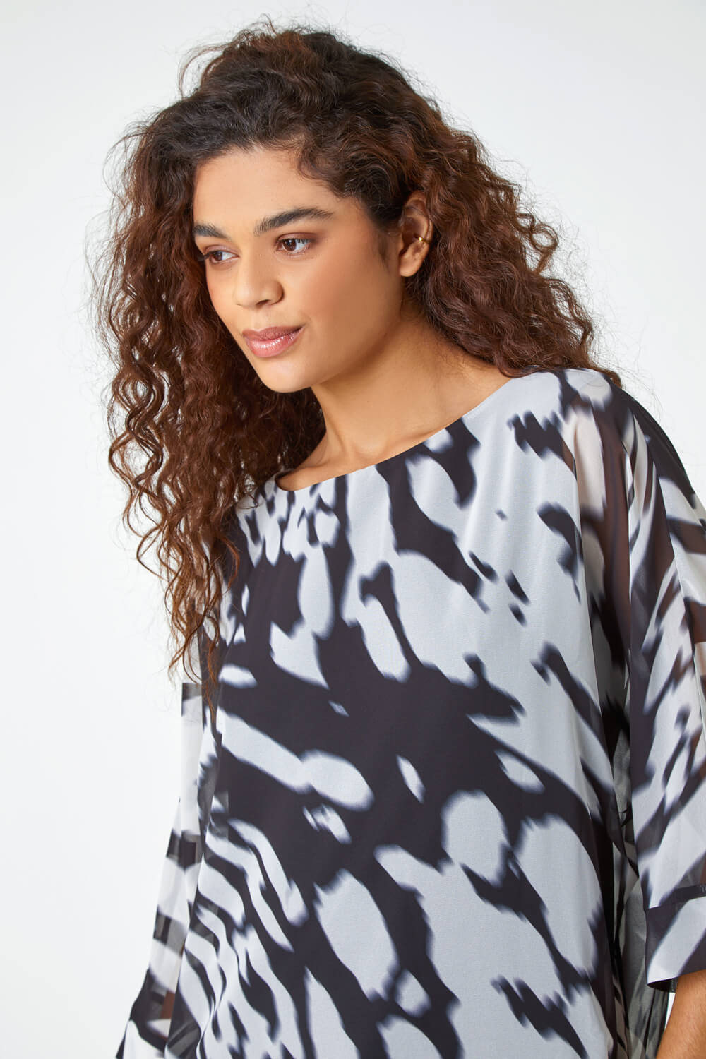 Ivory  Abstract Print Overlay Top , Image 4 of 5