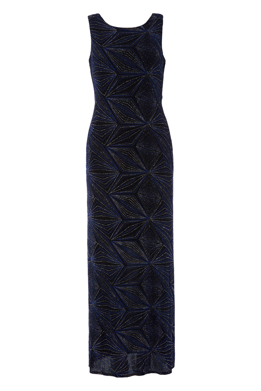 Blue Geometric Glitter Print Maxi Dress, Image 3 of 4