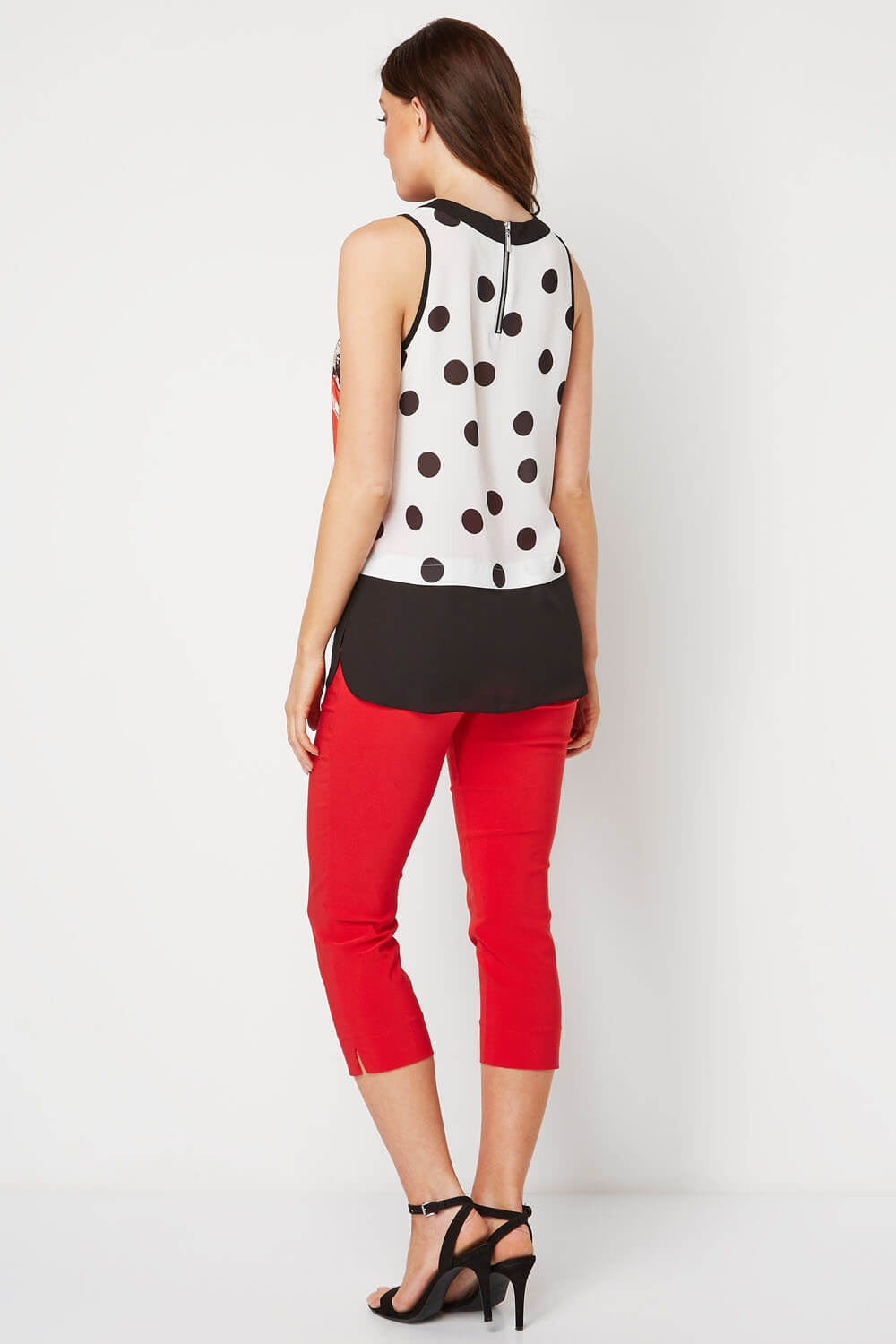 Red Contrast Layer Spot Floral Top , Image 3 of 9