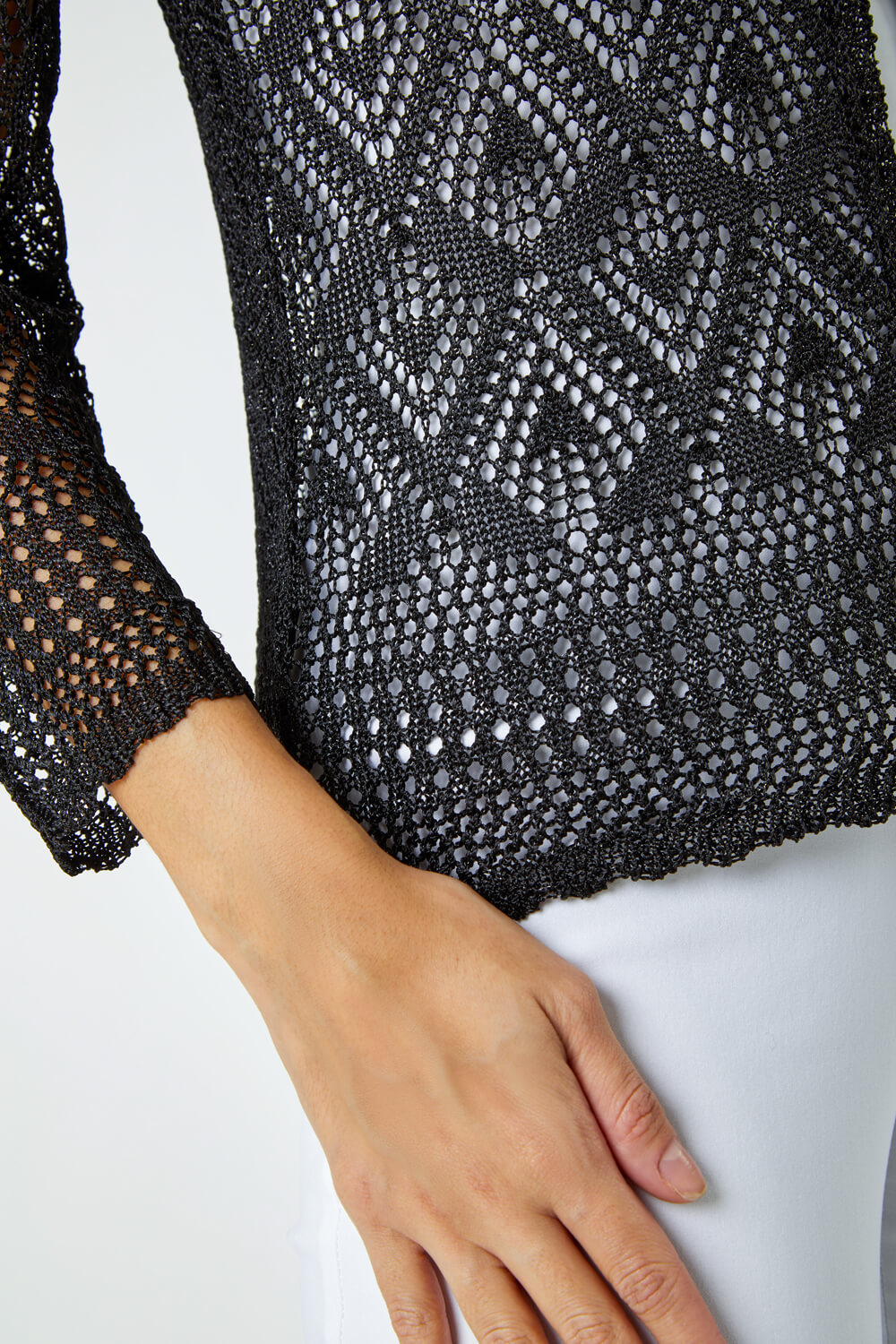 Black Knitted Crochet Shimmer Shrug, Image 5 of 5
