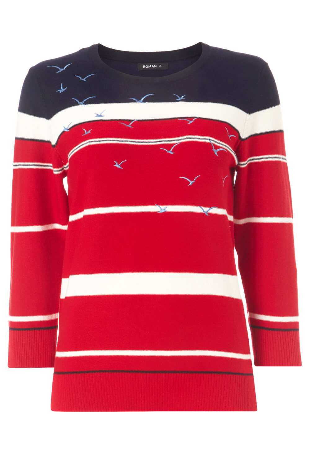 Red Nautical Bird Embroidered Stripe Jumper, Image 5 of 5